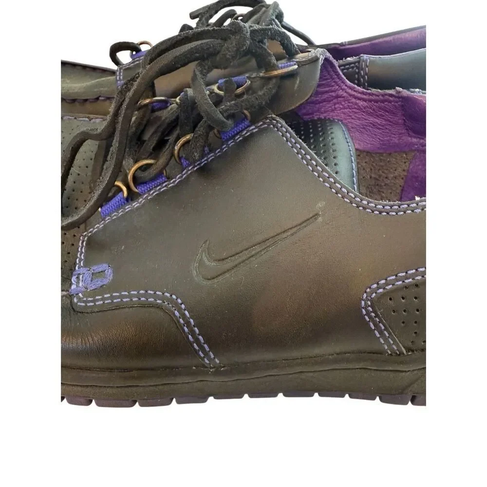 Nike Mens Black Purple Mad Jibe Leather Lace Up Perforated Boat Shoes Size 11